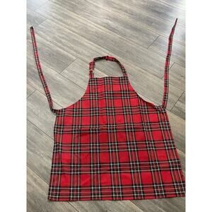 Talbots Bib Apron Red Tartan Plaid One Pocket Adult Cotton Canvas One Size